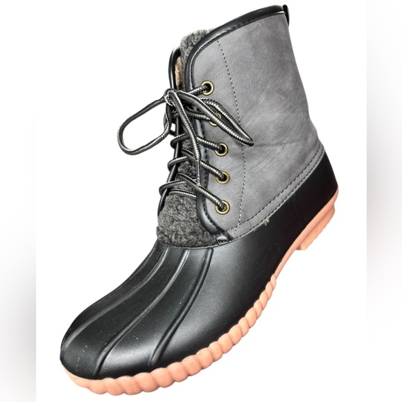 Simply Southern Women's Gray and Black Lace-Up Rain Duck Boots, Black & Grey, 8 - Picture 1 of 9